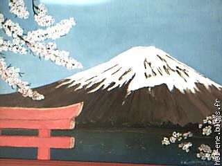le mont fuji         huile sur bois encadre